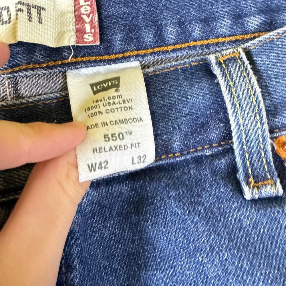 Levis 550 Relaxed Fit Blue Denim Jeans Mens 42x32‎ Tapered Leg 100% Cotton